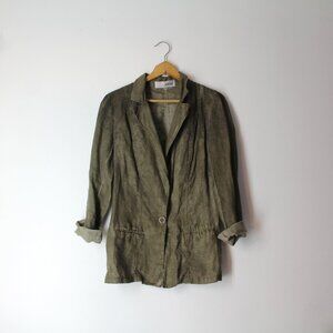 miilla Womens Olive Green Linen Blazer Jacket top Sz M long sleeve light weight